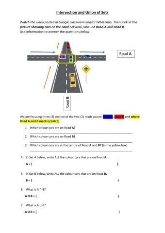 Intersection and Union of Sets Assessment Activity Worksheet