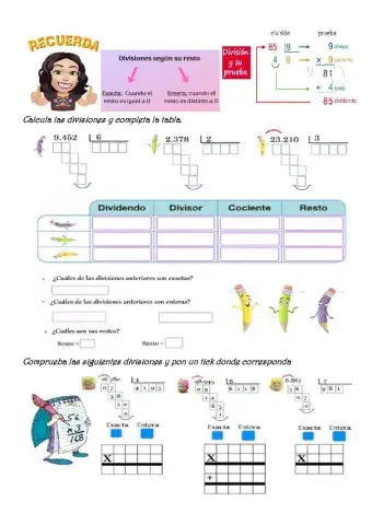 Divisiones enteras y exactas. Prueba de la división