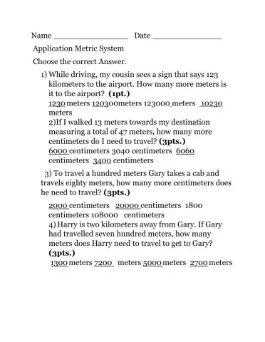 Metric System Word Problems