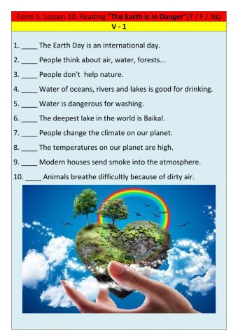 Form 5. Lesson 10. Reading -The Earth is in Danger-. V-1
