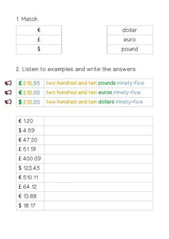 Currency - prices - numbers (A1 - A2)