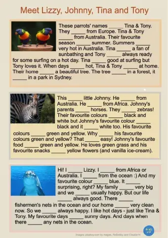 The verb -to be- with Lizzy, Johnny, Tina & Tony