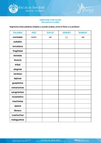 Segmentación derivadas (sustantivos y adjetivos)