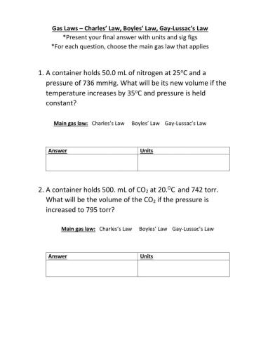 Gas Laws: Charles, Boyle, Gay-Lussac