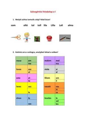 Szövegértési feladatlap a-l