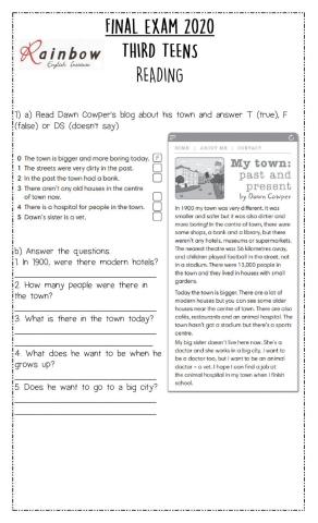 Reading exam 3rdt teens