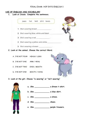 WELCOME FINAL EXAM- Hop into english 1