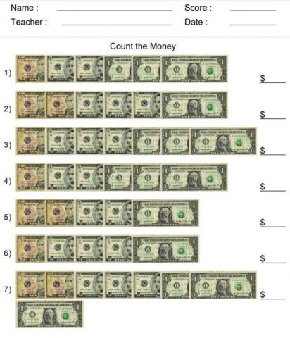 Counting Bill 1s, 5s, 10s