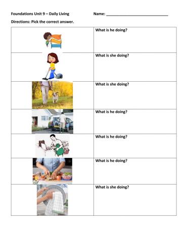 Unit 9 Daily Living  Pictures with questions