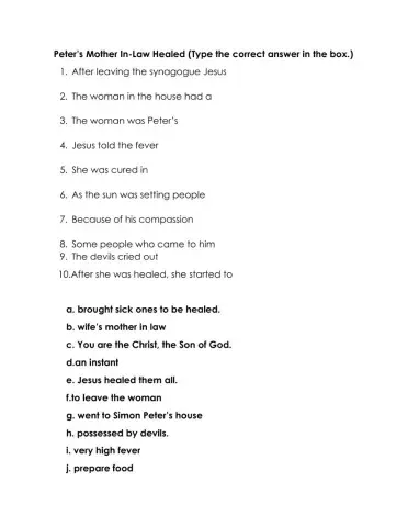 Peter's mother in law healed