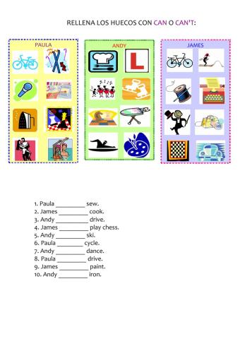 Rellena con can o can't