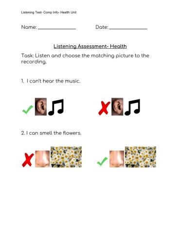 Literacy-Listening Test- 5 Senses.