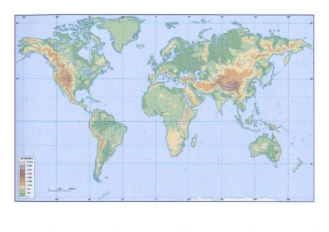 Mapa Mundi físico: Asia y áfrica