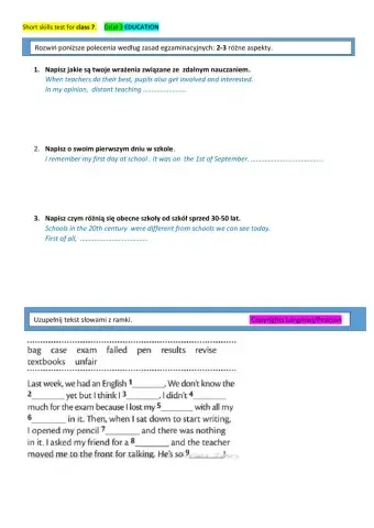 Klasa 7 skills test Education