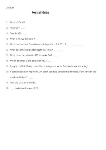 mental maths 1