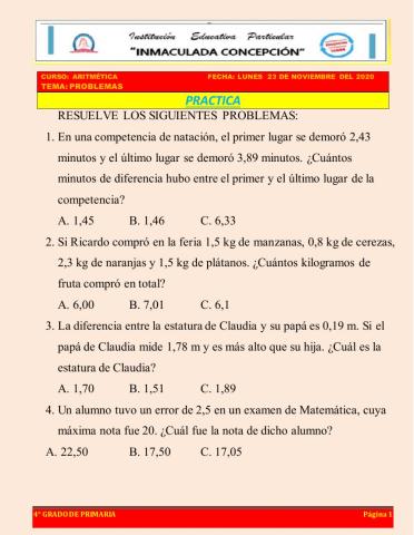 Problemas de decimales