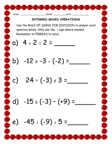 Integers9 mixed operations