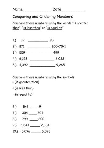 Comparing and Ordering Numbers