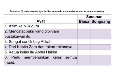 latihan susunan biasa dan susunan songsang
