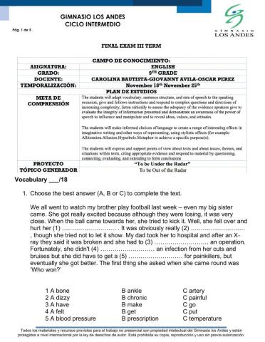 Final Exam Third Term 9th Grade