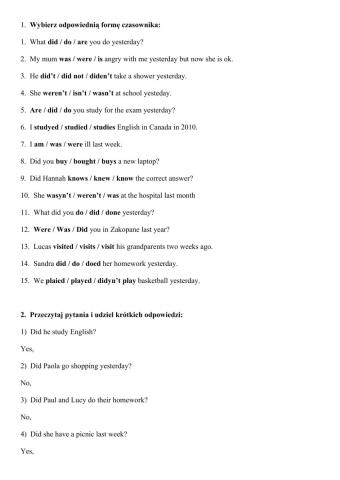 Past Simple short quiz