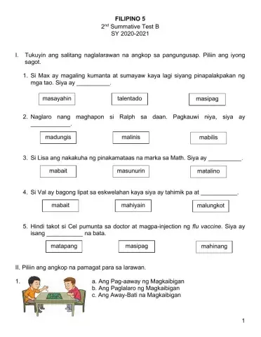Filipino 5 2nd Qtr Summative Test B