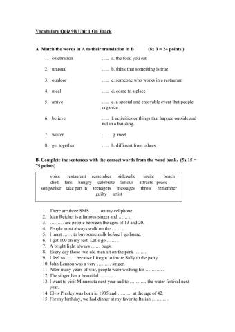 Vocabulary quiz 9th B