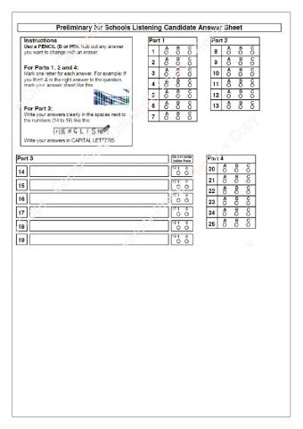 Answer sheet test 3 - Listening