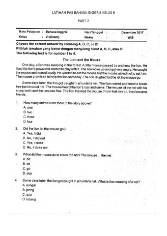 Latihan PAS Bahasa Inggris Kelas 6 S1 Part 2