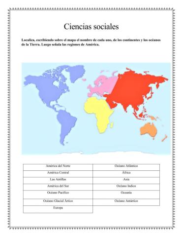 Mapa de los Océanos y Continentes