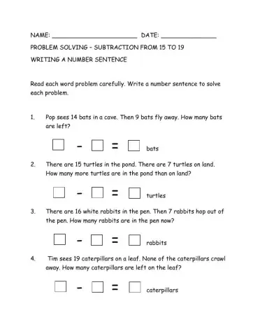 Subtraction from 15 to 19