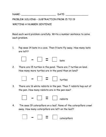 Subtraction from 15 to 19