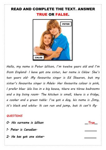 Read and Answer True or False