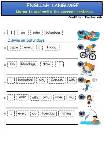 Free time - days of the week - rearrange sentences - but or and