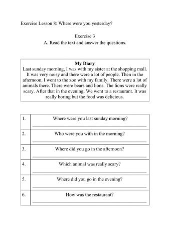 Exercise Unit 8 Where were you yesterday