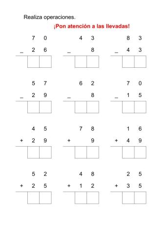 Restas y sumas llevando 2