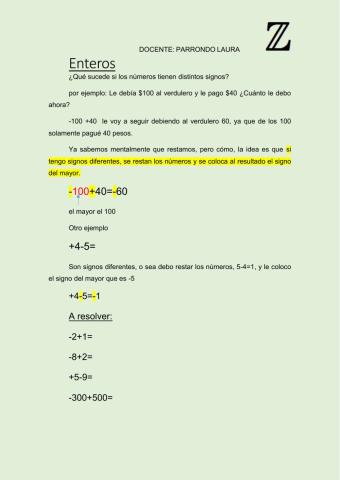 Enteros suma y resta de distintos signos