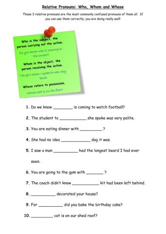 Relative Pronouns - who, whom and whose