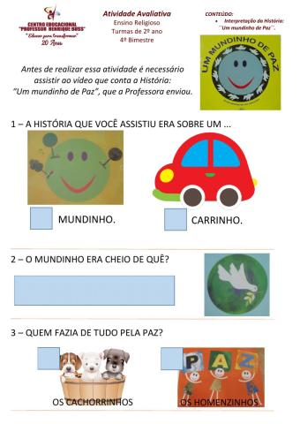 Avaliação de Ensino Religioso - 4º bimestre