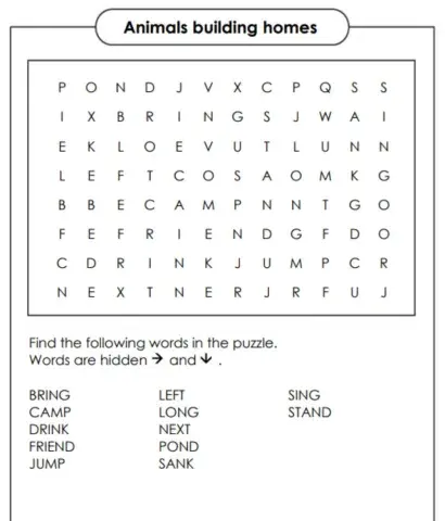 Animals Building Homes Word Search