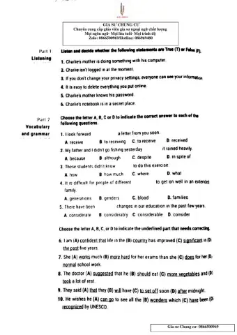 Lớp 9 -Bài kiểm tra hoc kì 1