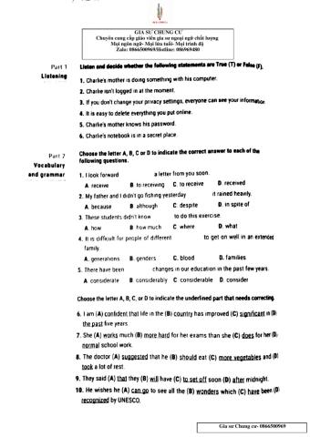 Lớp 9 -Bài kiểm tra hoc kì 1