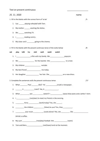 Present continuous test