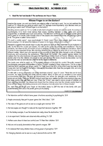 Final exam practice kings- PRE-FIRST