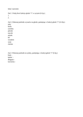 Funkcja głoski i w wyrazie kartkówka