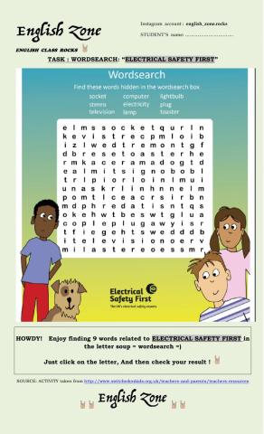 Wordsearch: electrical safety first