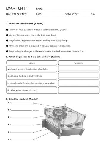 Test. natural science. unit 1.