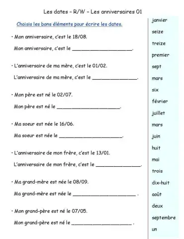 Calendrier - R-W - Les dates d'anniversaire 01