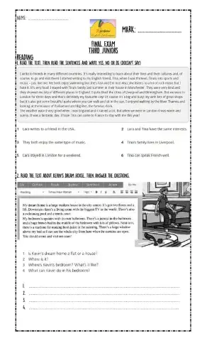 Final exam 3rd jrs reading