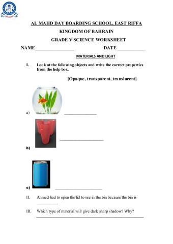 Materials and light 1